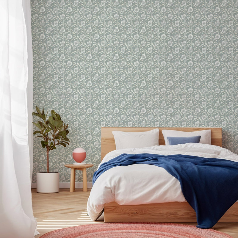 Woodland Bloom - Floral Wallpaper, Soot, Faux Grasscloth, Non-pasted