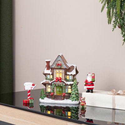 Ensemble de 4 maisons miniatures en résine de Noël avec minuterie 7,5 "H