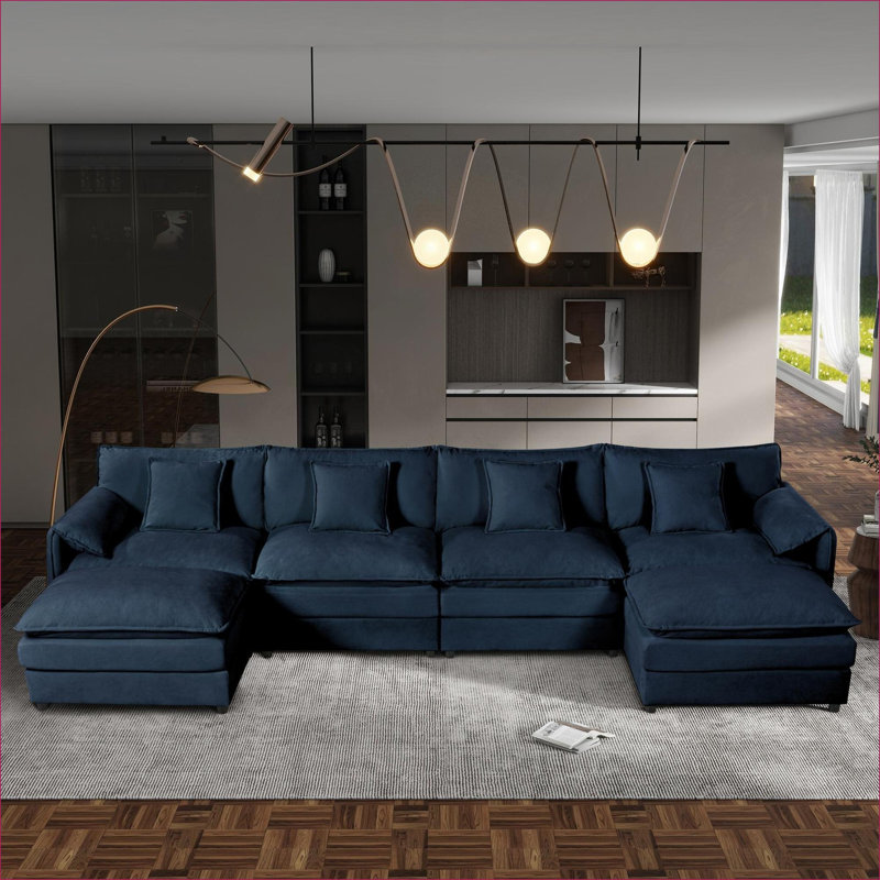 Canapé modulaire Elara, Chenille bleu, 33.46" H x 75.59" W x 57.48" D