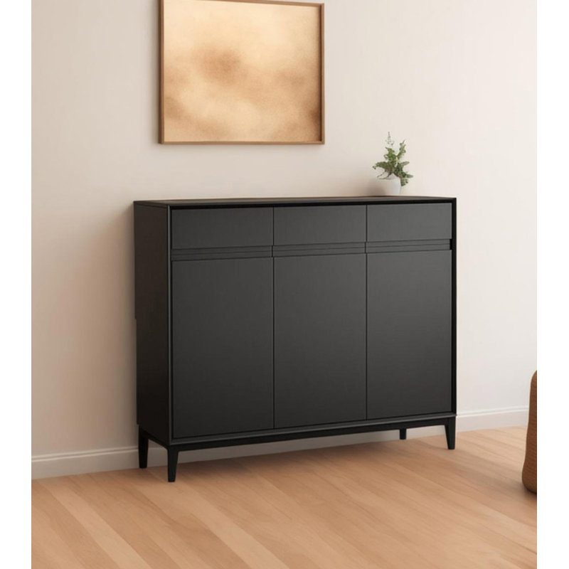Armoire à chaussures minimaliste en bois massif de grande capacité, Noir