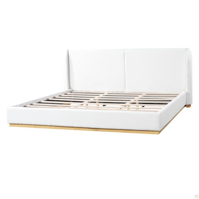 Modern White Bouclé Winged Bed Frame with Enclosed Wood Base,  King Size, Part B