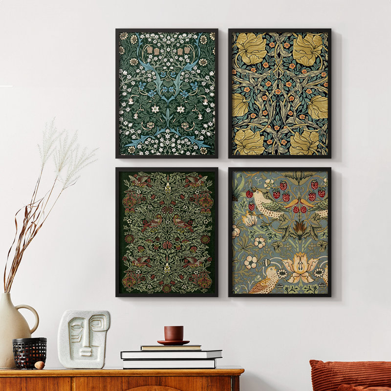 «Vintage Abstract Print CLCLV», ensemble de 4, Noyer, H 14 po x l 44 po