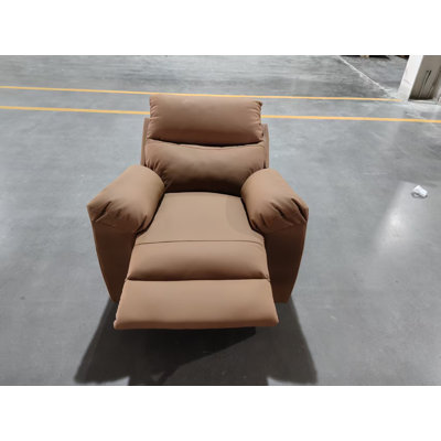 Genuine Leather Manual Rocker Recliner Chair, Push-Back Reclining Lounge with Rocking Function for Living Room-Brown