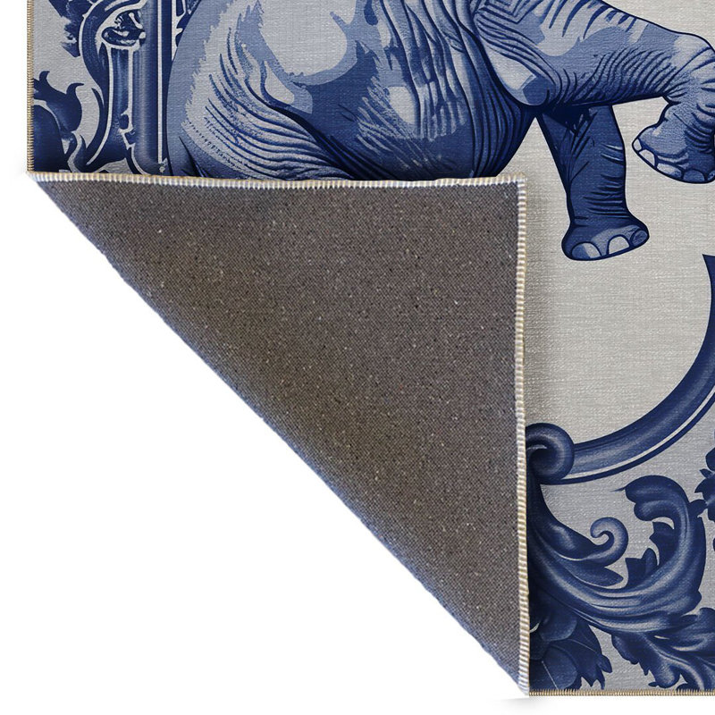 Tapis décoratif moderne à motif éléphant bleu Paris, Rectangle 3 pi 9,81 po x 6 pi 6,74 po