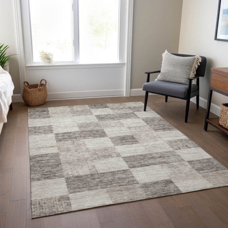 Tapis beige intérieur / extérieur lavable à la machine Cicel ACN1139, Rectangulaire 3 pi x 5 pi