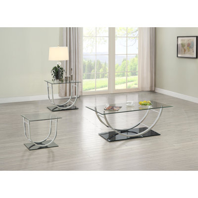 Danville 3-Piece Glass Top Coffee And End Table Set Chrome