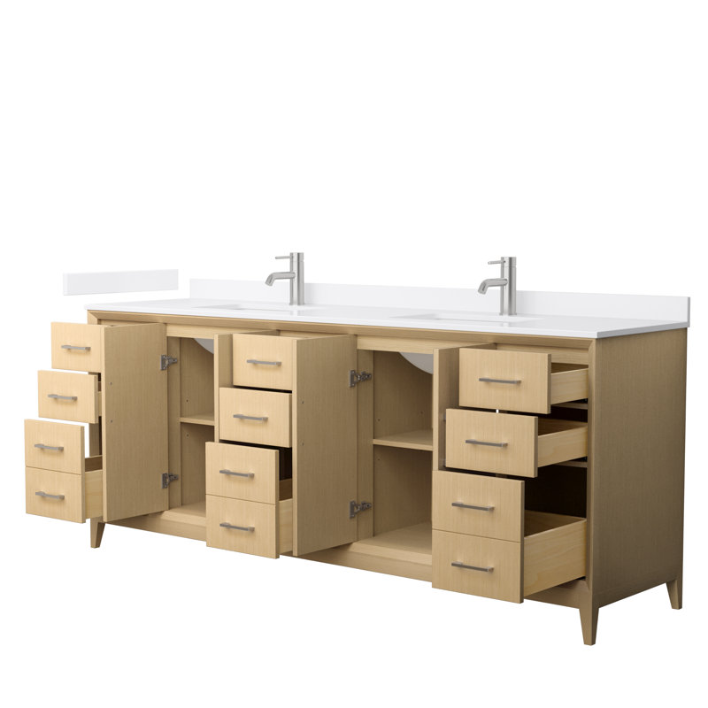 Janna 84" Freestanding Double Bathroom Vanity with Cultured Marble Top, White Cultured Marble, Brushed Nickel