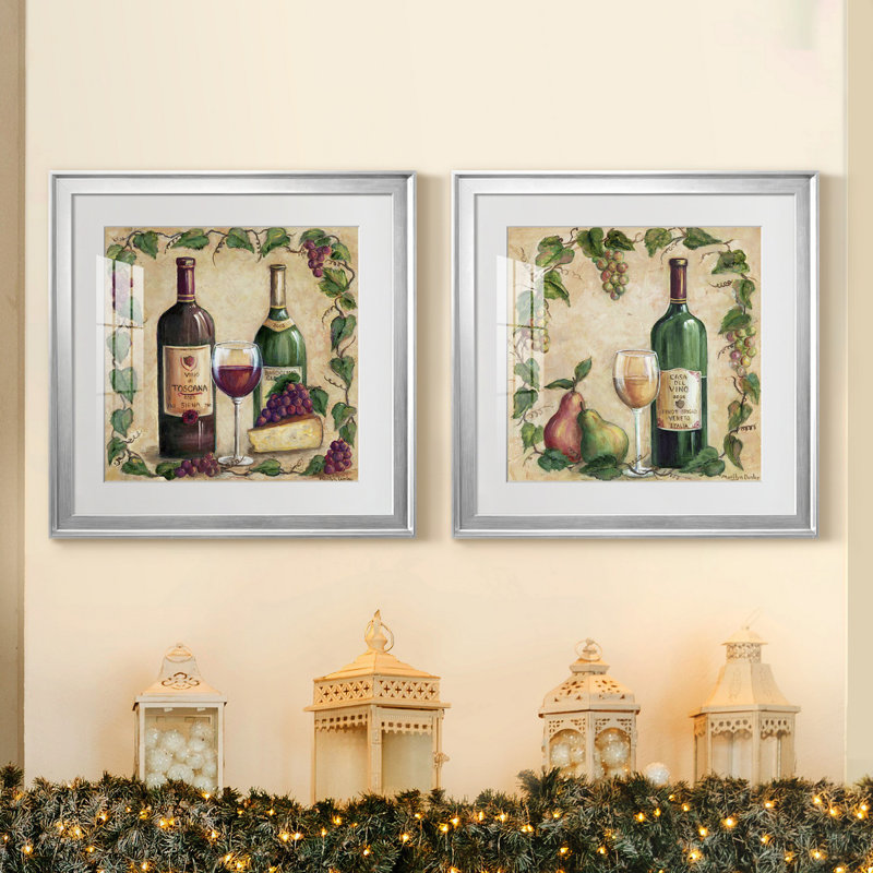 Vino Di Toscana - cadre photo 2 pièces, reproduction d'art, Blanc, H 22,5 po x l 45 po x P 1,5 po, Papier avec cadre argenté