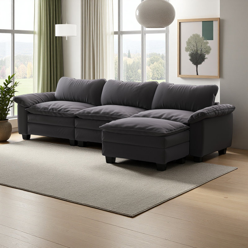 Canapé modulaire de luxe avec repose-pieds, Velours gris velours