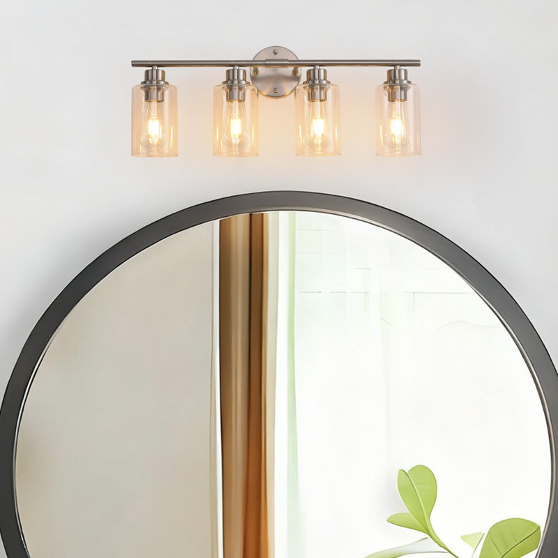 4-Light Bathroom Light Fixtures, Nickel Modern Vanity Lights Over Mirror With Clear Glass Shade, Bathroom Wall Lamp For Mirror Kitchen Hallway Cabinet Porch Reading Room