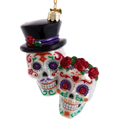 Kurt Adler Noble Gems Glass Christmas Ornament, Day of The Dead Couple
