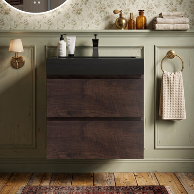 Wall Mounted Single Vanity Bathroom Vanity With Solid Surface Top