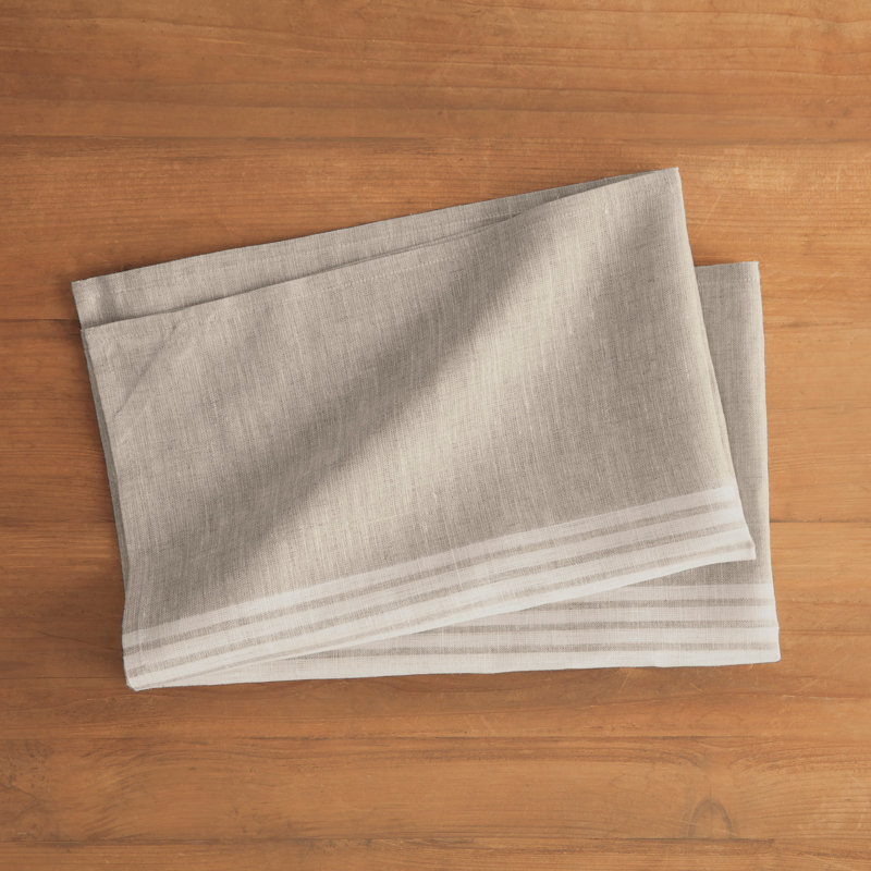 Farmhouse - 100% Pure Linen Kitchen Towel, White and Natural