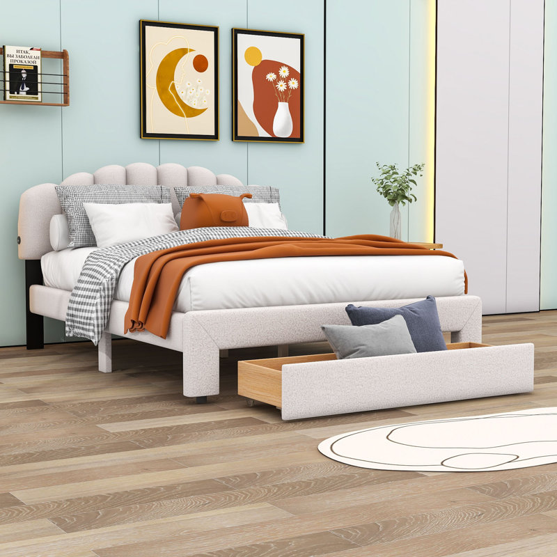 Aureliano Upholstered Platform Storage Bed, Beige