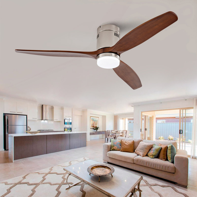 Ventilateur de plafond moderne de 52 pouces avec moteur à courant continu réversible à télécommande 3 lumières à DEL 3 couleurs à intensité variable