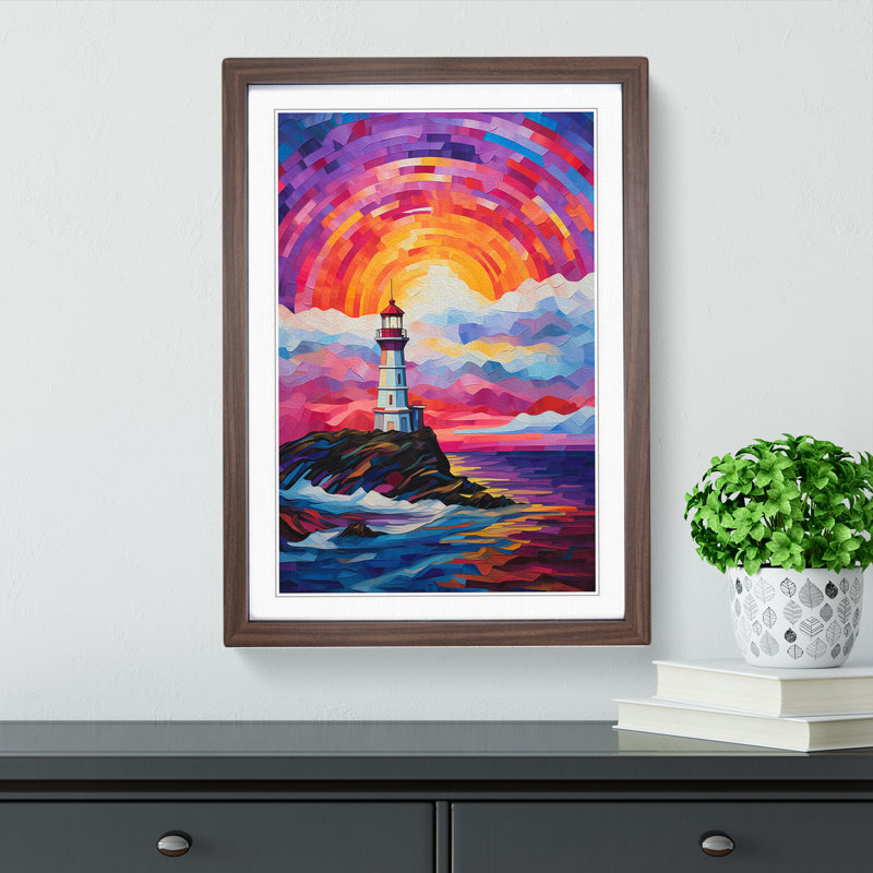 Lighthouse Colour Field - Single Picture Frame Print on Wood, Walnut Framed, 34cm H x 25cm W x 2cm D