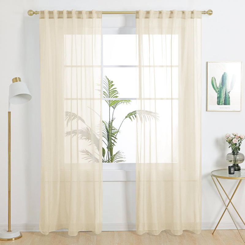 Sheer Curtains / Drapes Pair, 52" W x 84" L, Beige