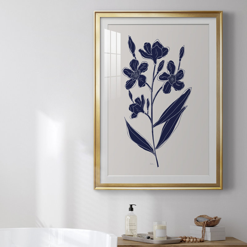 Indigo Botanical Study I, reproduction encadrée de qualité supérieure - prête à être accrochée, Cadre doré