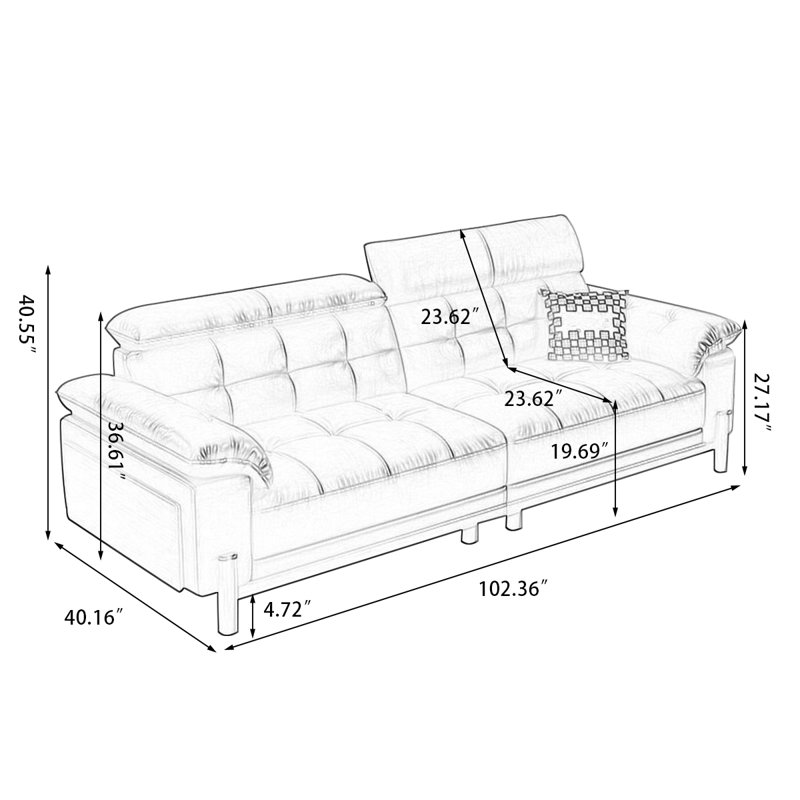 Canapé modulaire noir en cuir véritable, 40.55" H x 102.36" W x 40.16" D, Black
