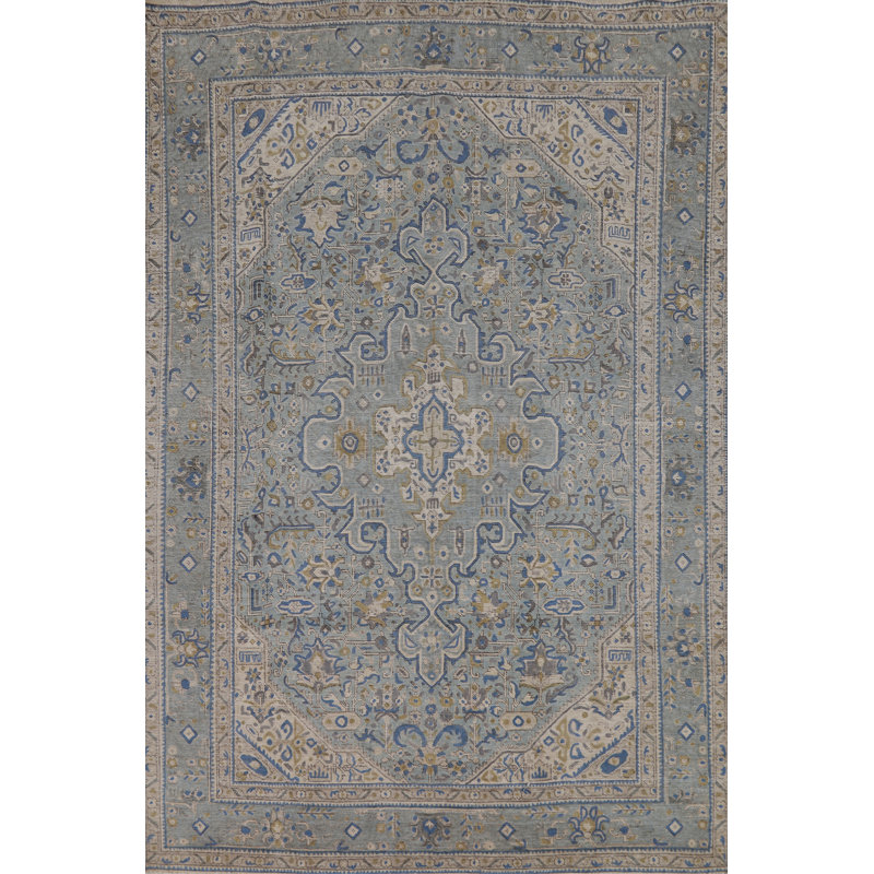 Tapis bleu à motif géométrique traditionnel 7 x 10