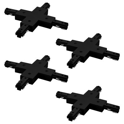 Rail d'éclairage Luxrit H H-Connect, connecteur H-Way à 4 voies, compatible avec un composant de source d'alimentation à 3 fils 120 V, paquet de 4 noir