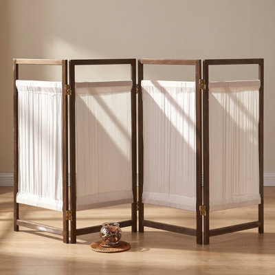 31.5" Extra Tall Freestanding Dog Gate, 4-panel Wooden Foldable Pet Gate For Doorways Stairs Hallways, Solid Wood Frame & Linen Fabric Dog Puppy Safety Fence, Pet Indoor Barrier For Dogs, Puppies, Cat