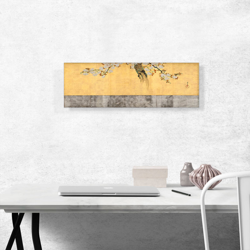 «Blossoming Cherry Branches» par Sakai Hoabo - reproduction d'art sur toile panoramique, H 12 po x l 36 po x 1,5 po