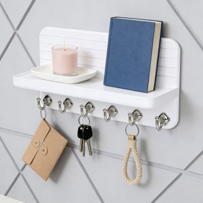 Wall Mounted Key Holder With Mail Organizer And 6 Hooks, Wood Key Rack For Entryway, Hallway, And Home Organization