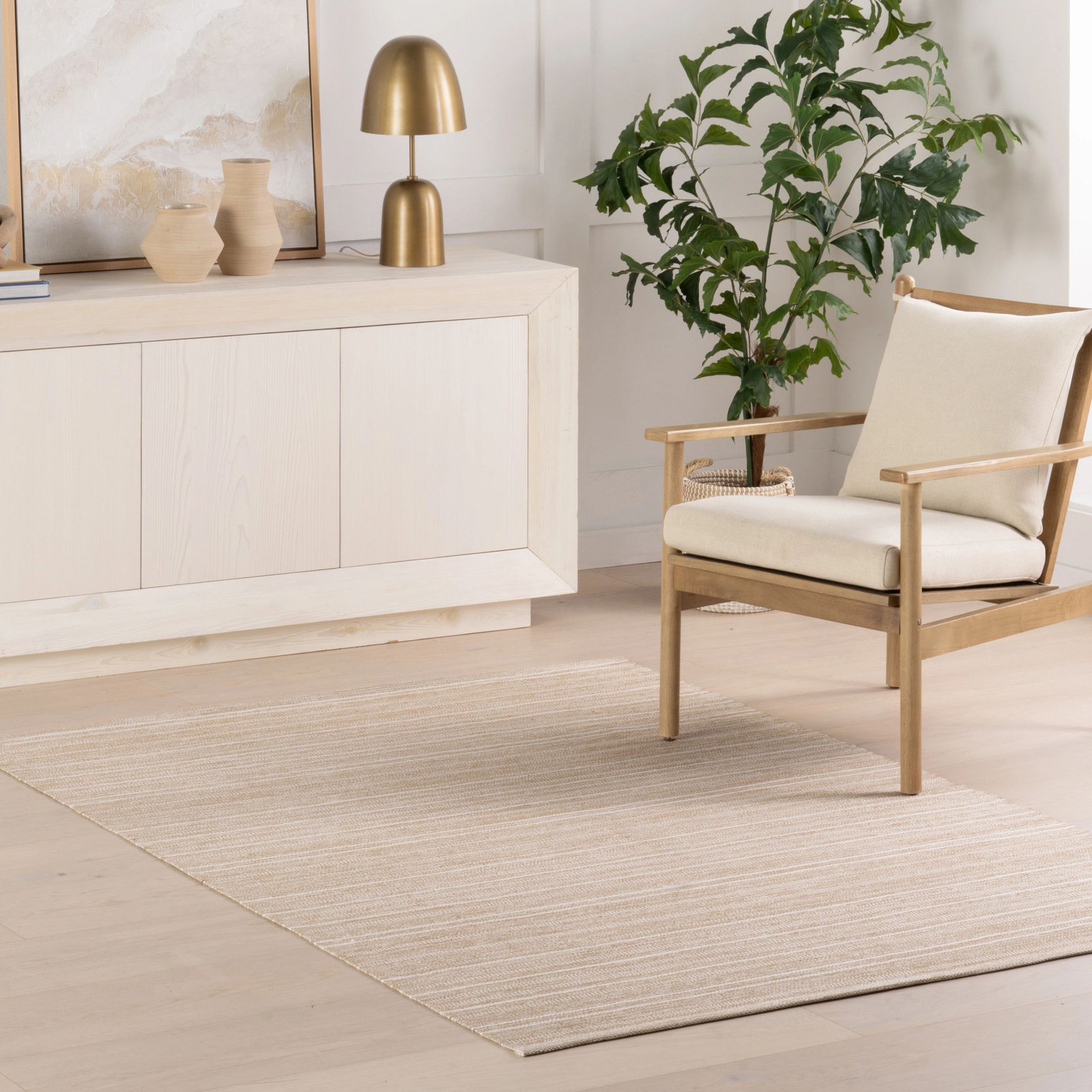 Khaki Striped Flatweave Outdoor Rug, Rectangle 2' x 3'