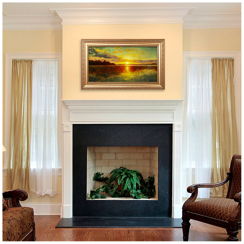 Sunset Over Danish Fjord Gold Framed Canvas Art 36x22