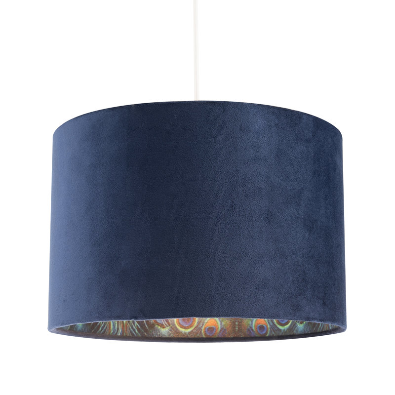 Velvet Lamp Shade With Peacock Feather Inner By, Blue
