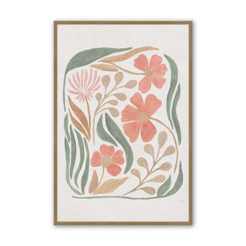 Coral Florals I Print, Brushed Gold Open Corner Framed, 15.25'' H x 12.25'' W