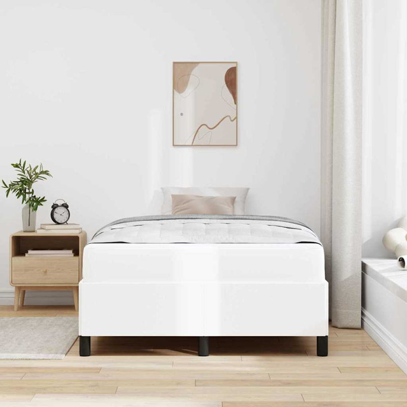  Structure de lit avec matelas en similicuir blanc 47,2 po x 78,7 po, Lit simple, Blanc