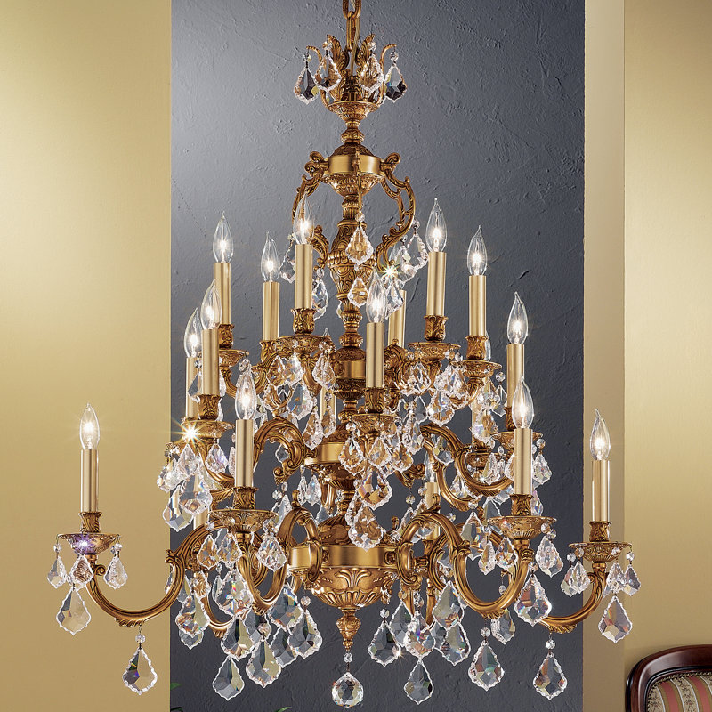 Faircloth 18 - Light Dimmable Tiered Chandelier, Crystalique-Plus, French Gold