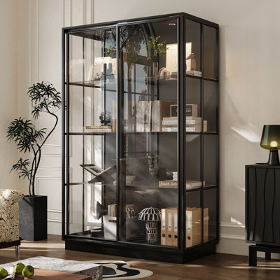 75'' H X 48'' W x 23.6'' D 4-Tier Display Cabinet Bookcase With Glass Doors And LED Light