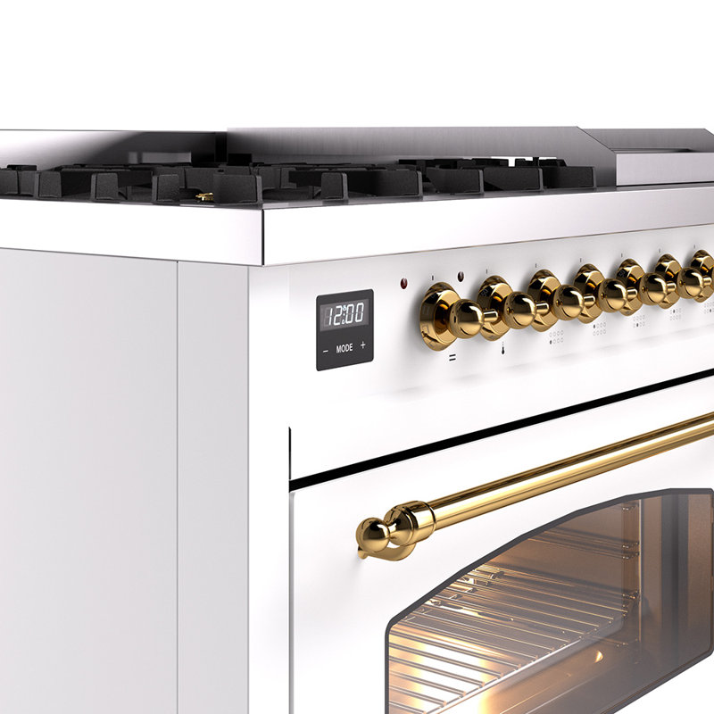 ILVE Nostalgie II 48 Dual Fuel Range , Liquid Propane, White/Brass