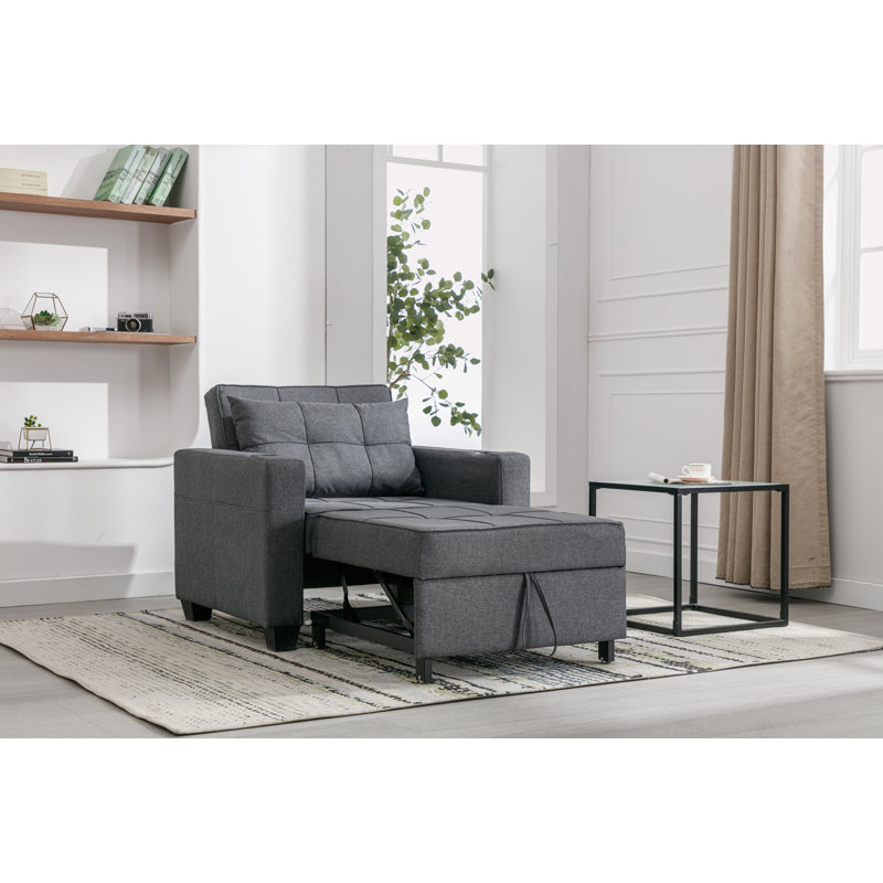 Chaise convertible rembourrée, 100 % lin gris foncé