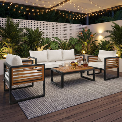 4 Piece Outdoor Conversation Set with Weather-Resistant Cushions