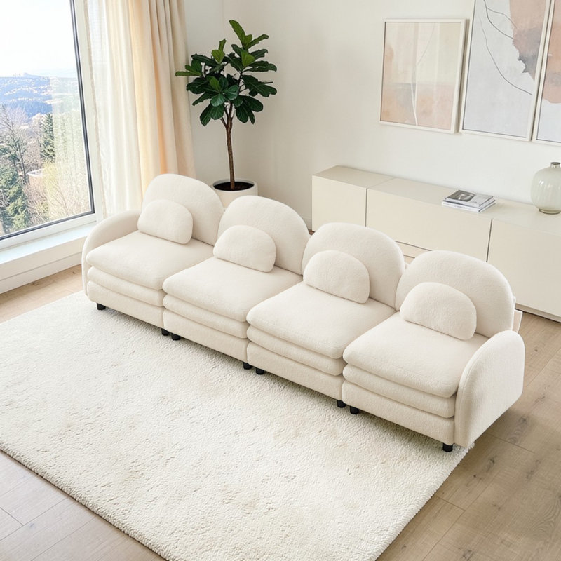 Canapé 4 places Genveve Teddy, H 35,4 po x l 129,1 po x P 33,8 po, Blanc beige