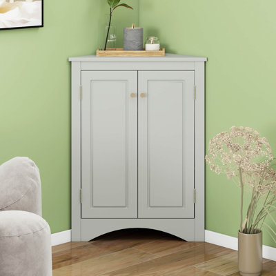 Triangle Bathroom Storage Cabinet With Adjustable Shelves, Freestanding Floor Cabinet, Small Space Corner Organizer