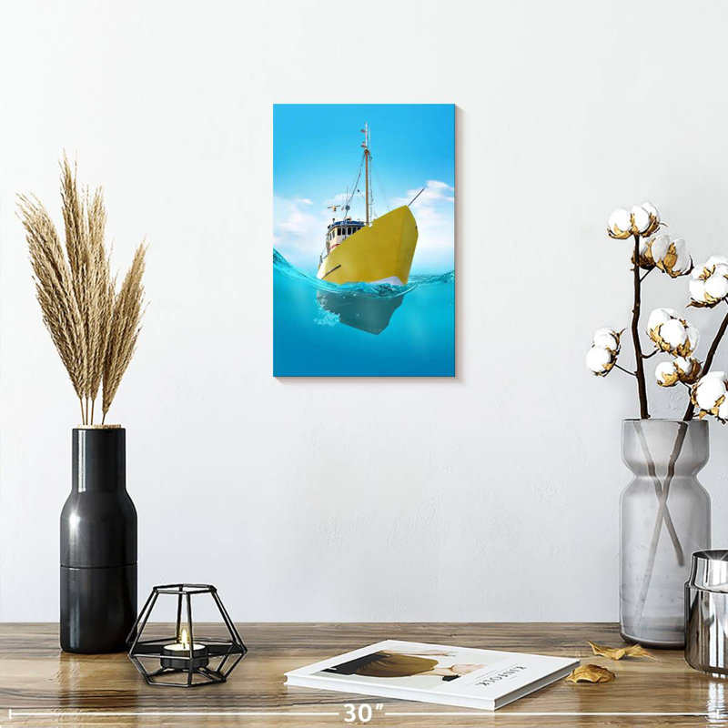 Mehar Yellow Ship, 12" H x 8" W