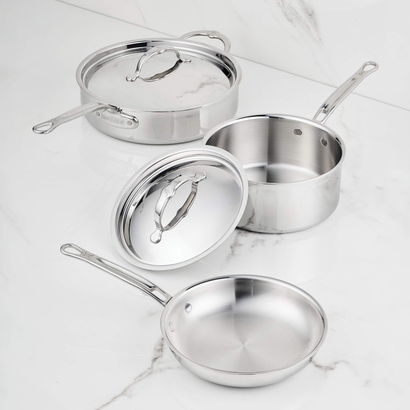 "V1: Probond® Luxe 5-Piece Professional Clad Stainless Steel Skillet Set 5-Piece Set  (8.5”Skillet, 3Qt Saucepans, And 3.5Qt Sauté)"