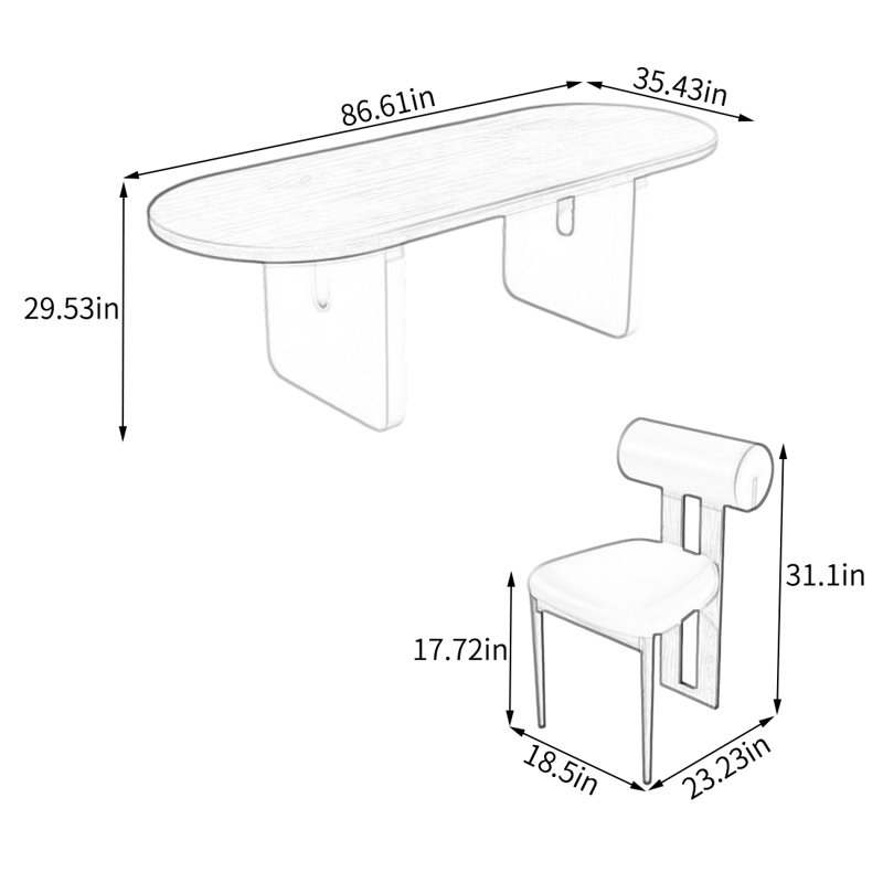 Ensemble de salle à manger Annechien, H 29,53 po x L 86,61 po x l 35,43 po, Blanc, 7