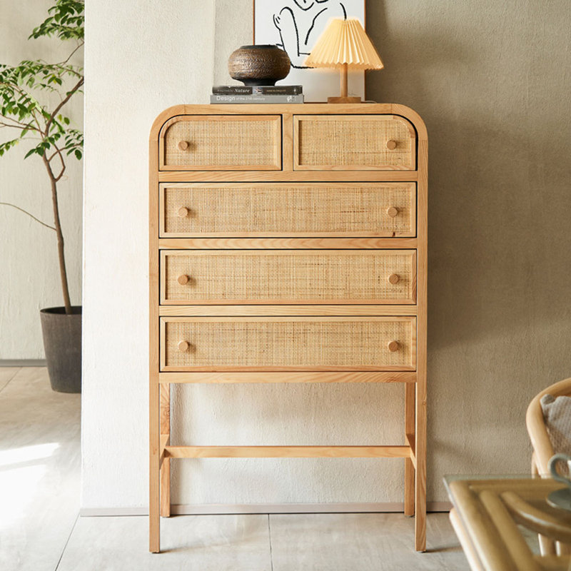 Rattan Wood Simple High Leg Storage Cabinet Accent Chest