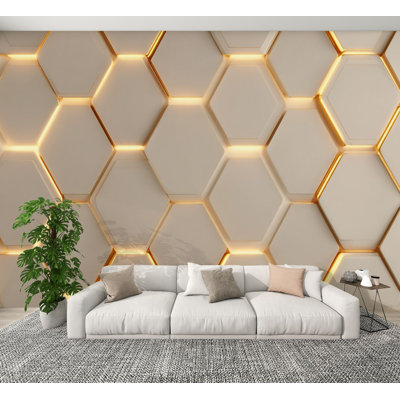 Papiers peints et adhésifs à motif de nid d'abeilles symétriques 3D à motif de dégradé subtil H 100 po x l 144 po papier mural amovible en PVC auto-adhésif pour chambre à coucher, bureau à domicile