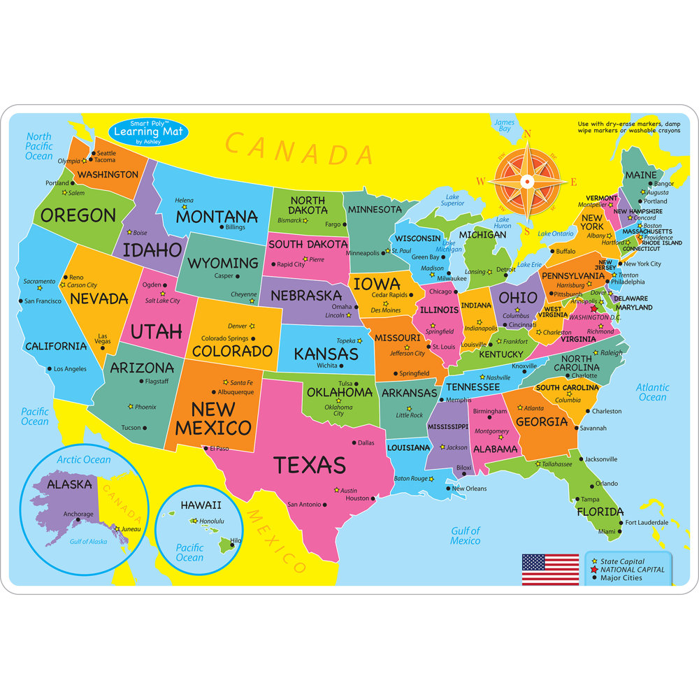 Ashley Productions 12'' W x 1'' H Dry Erase And Laminated U.S. Map