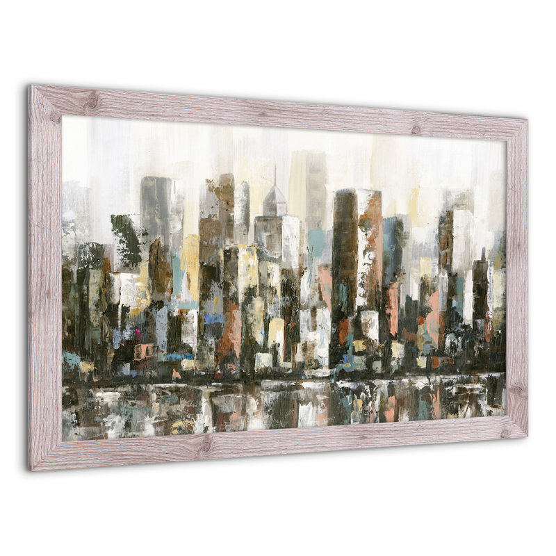 Paysage urbain réfléchissant - Peinture, H 24 po x l 36 po x P 0,75 po, Cadre photo blanc en acrylique