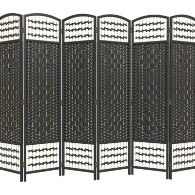 Paravent à 6 panneaux, cloison pliante de 1,70 m, paroi de séparation en fibre ondulée noire, pour bureau, salon, chambre à coucher, avec cadre en bois.