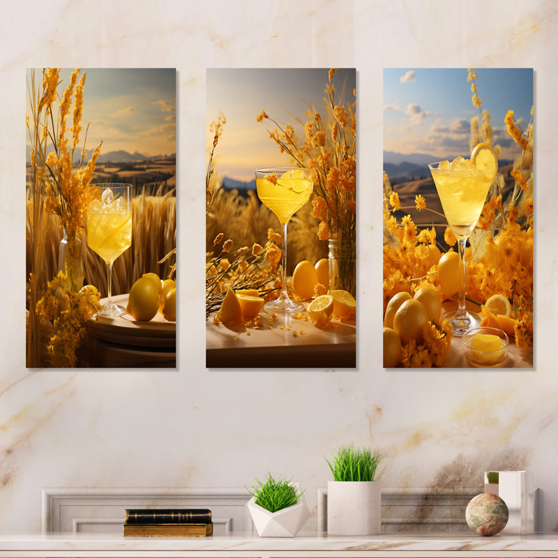 Mimosa Meadows Cocktail Harmony - ensemble d'art mural en métal de 3 cocktails, H 28 po x l 36 po