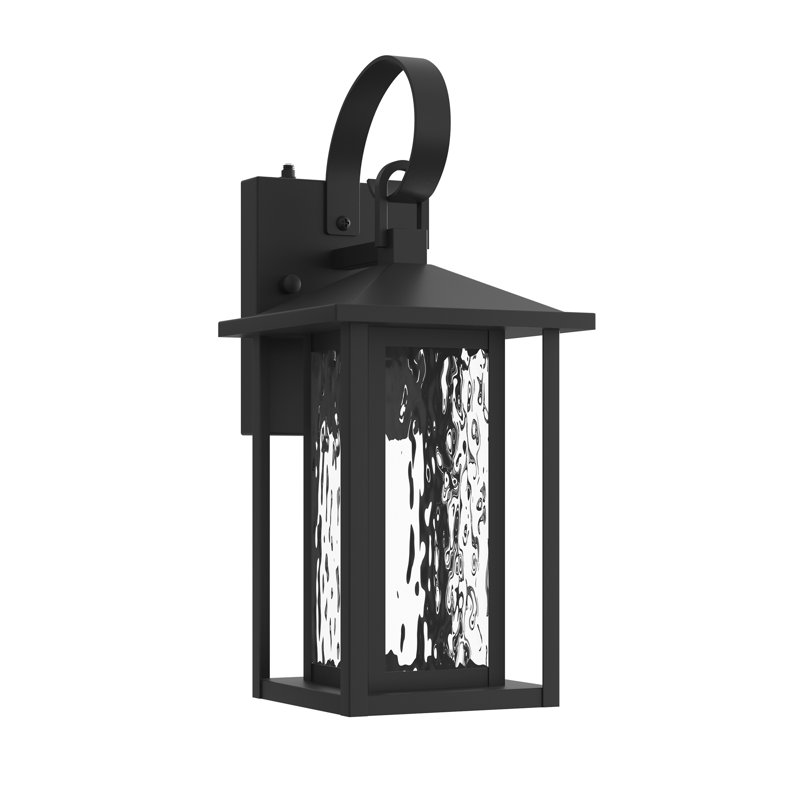 Dallas 14.35''H Dimmable LED Black Iron ETL Water Glass Outdoor Wall Light with Dusk to Dawn